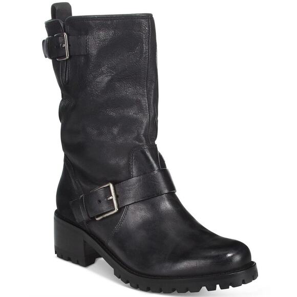 Cole Haan Women's Hemlock Black Leather Motorcycle Boots 6.5 NWB - Picture 1 of 9